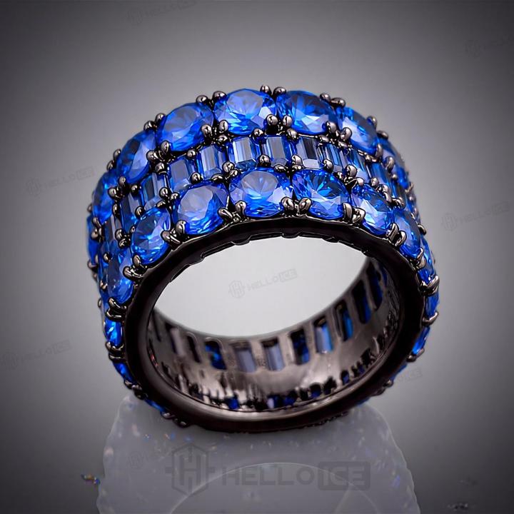 Iced Out Eternity Sapphire Blue Baguette & Round-cut Band Ring Iced Out Eternity Sapphire Blue Baguette & Round-cut Band Ring