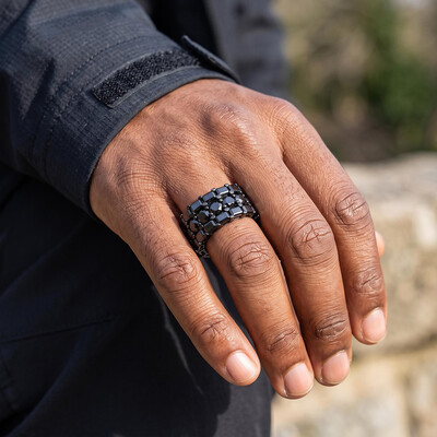 Iced Out Black Eternity Emerald & Round Cut Band Ring