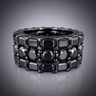 Iced Out Black Eternity Emerald & Round Cut Band Ring
