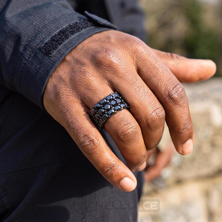 Iced Out Black Eternity Emerald & Round Cut Band Ring Iced Out Black Eternity Emerald & Round Cut Band Ring