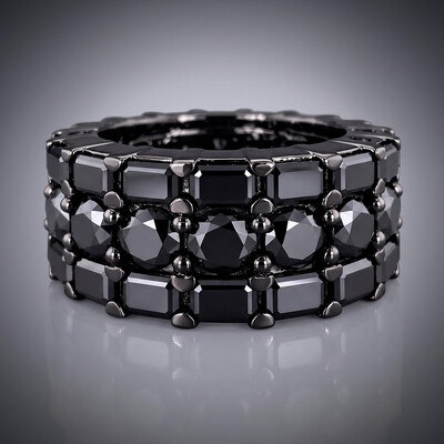 Iced Out Black Eternity Emerald & Round Cut Band Ring