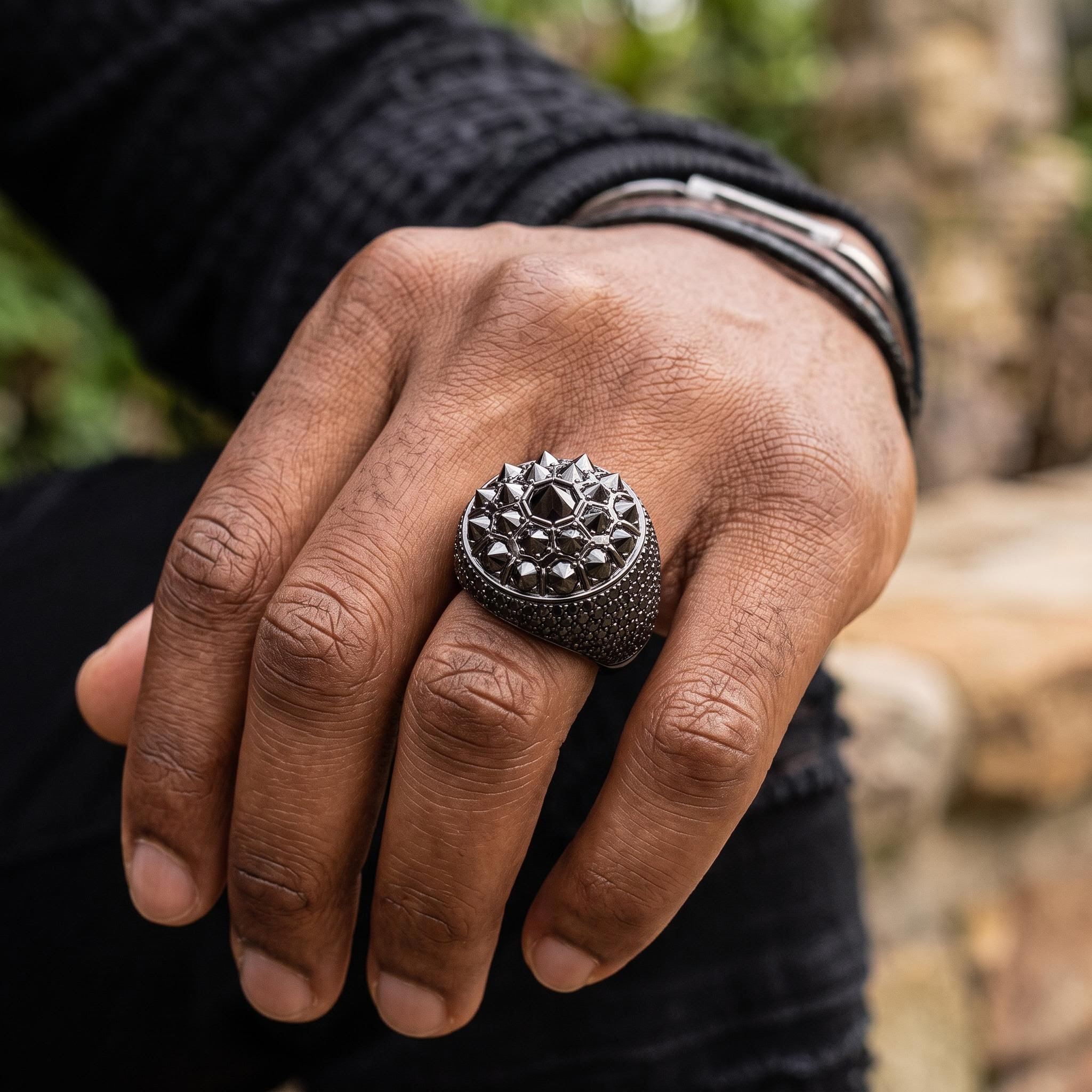 Iced Out Black Reverse-set Round Cut Ring