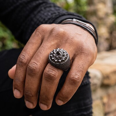 Iced Out Black Reverse-set Round Cut Ring