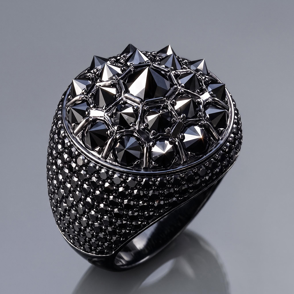 Iced Out Black Reverse-set Round Cut Ring