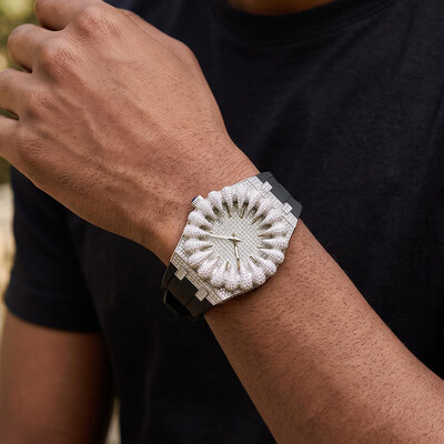 Iced Out Claw Bezel Wath in White Gold
