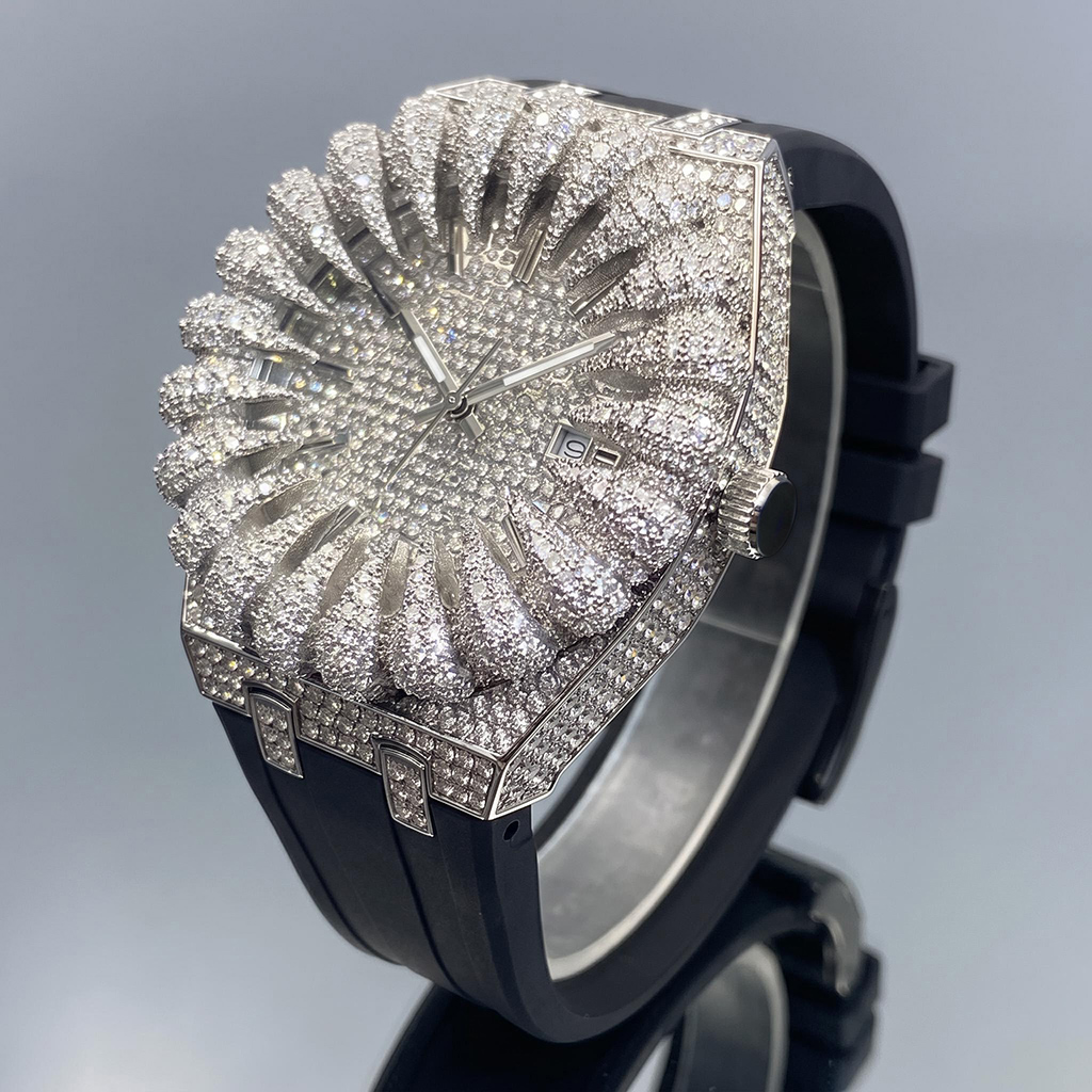 Iced Out Claw Bezel Wath in White Gold