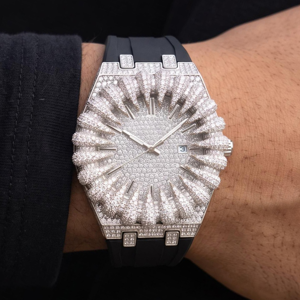 Iced Out Claw Bezel Wath in White Gold