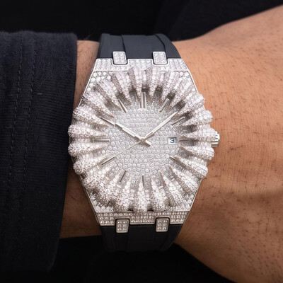 Iced Out Claw Bezel Wath in White Gold