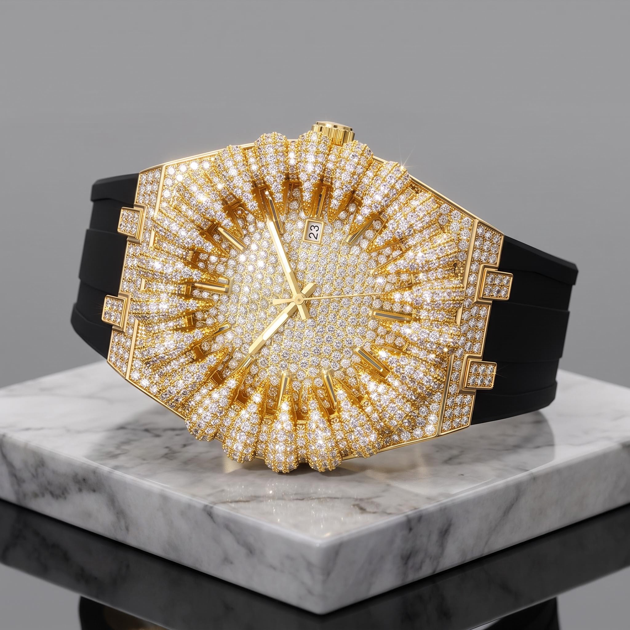 Iced Out Claw Bezel Wath in Gold